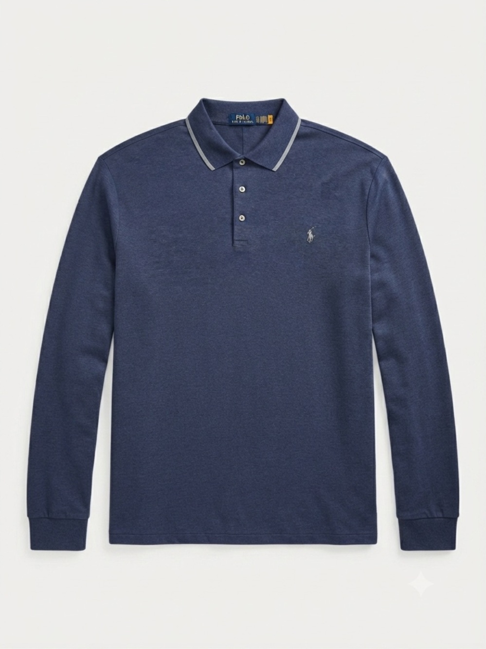 Polo Ralph Lauren Heathered Navy Blue Tipped Long Sleeve Polo Shirt XXL - Picture 2 of 7